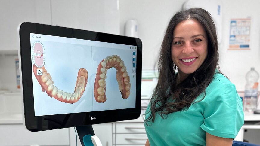 Woman Braces Dentist showing a braces scan at our London clinic