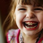 Photograph of child pulling face in braces