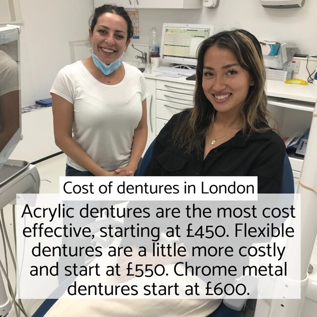 Cost of dentures London - acrylic, flexible and metal dentures