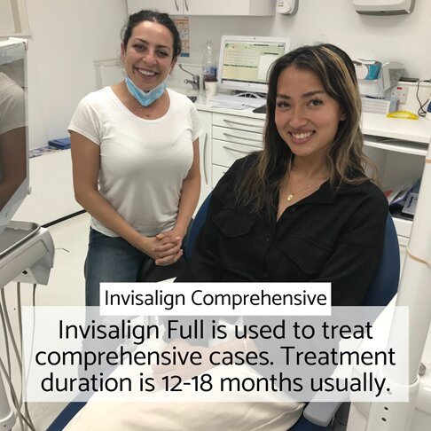 Invisalign Comprehensive or Full treatment duration is 12-18 months usually