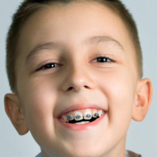 Smiling child wearing metal braces