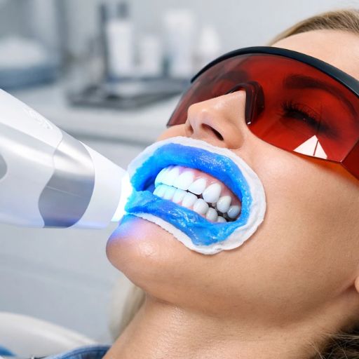 Laser teeth whitening being performed on a patient in London - Closeup